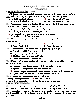 Đề thi học kỳ II môn Giáo dục công dân Lớp 9 - Đề 1 - Năm học 2015-2016 - Trường THCS Thái Bình (Có đáp án)